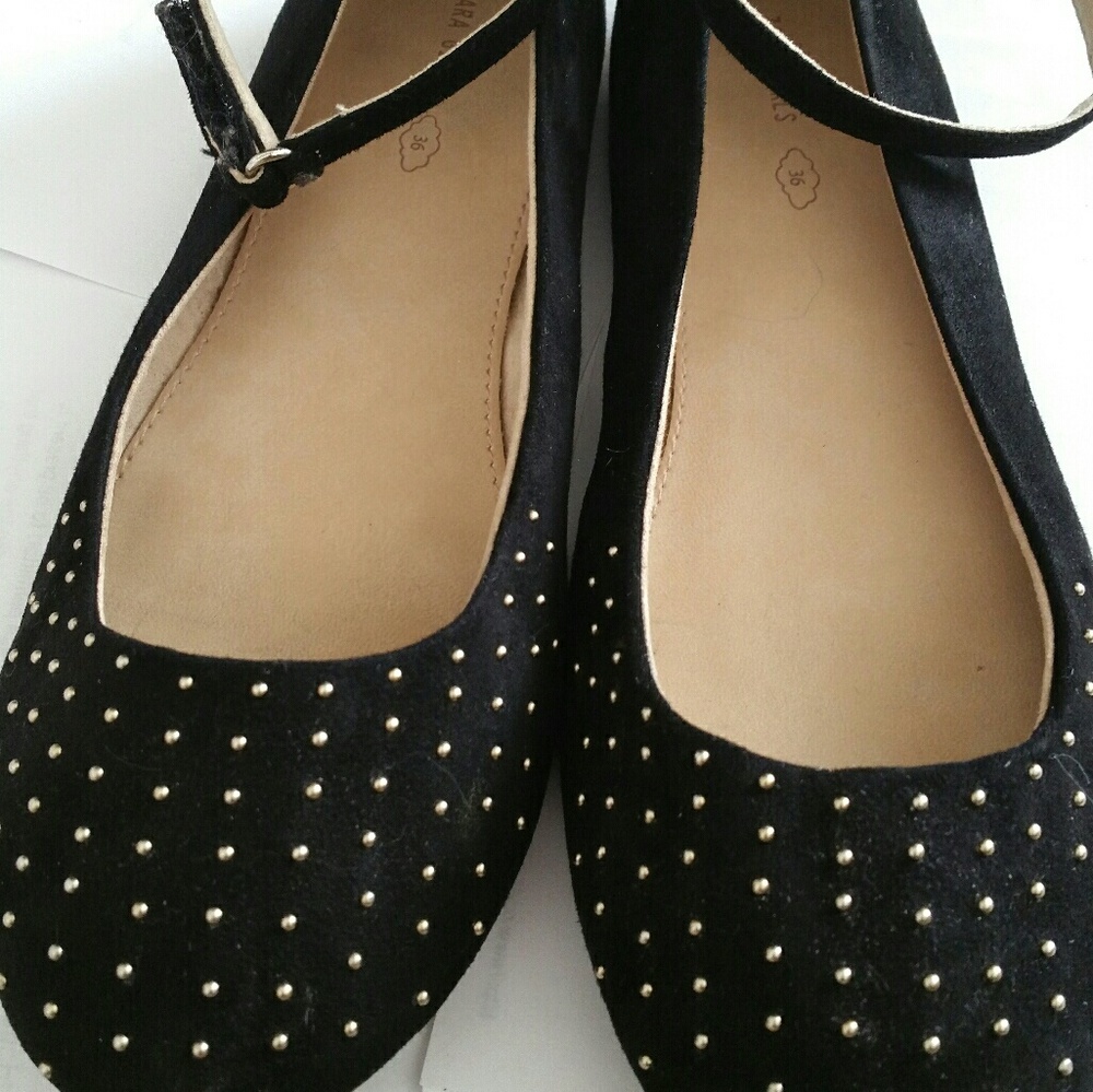 ZARA girls black ballerina flats with ankle strap